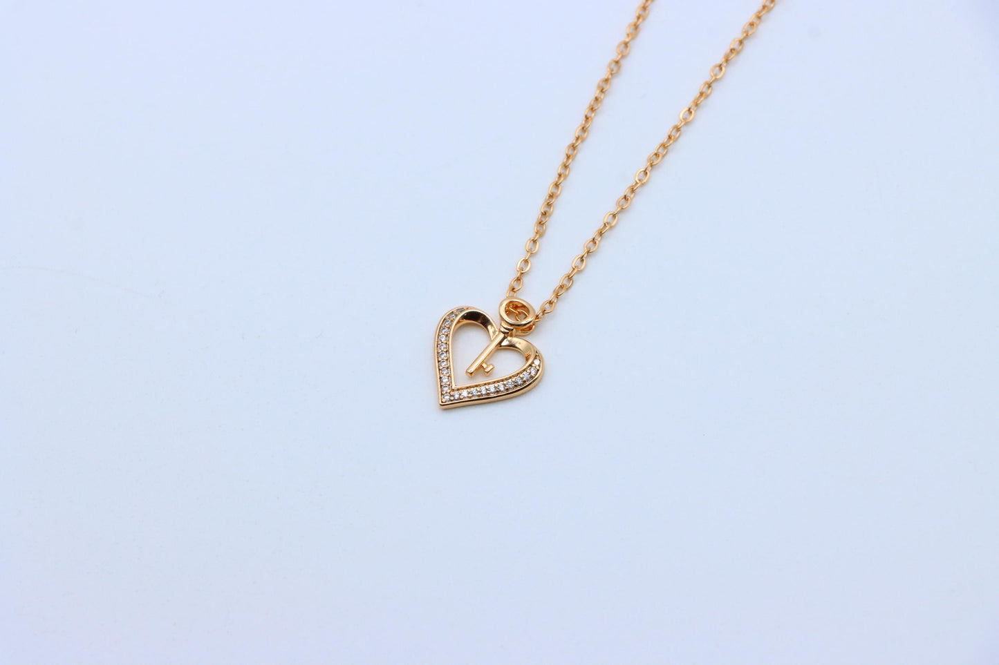 Rose Gold Heart Necklace with Key Charm and Crystal Accents, XPNL1882 (2159-5)