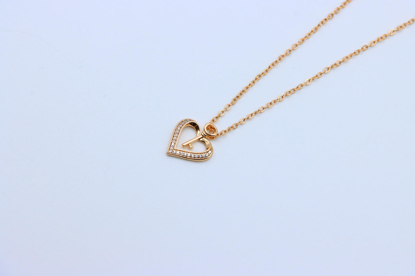 Rose Gold Heart Necklace with Key Charm and Crystal Accents, XPNL1882 (2159-5)