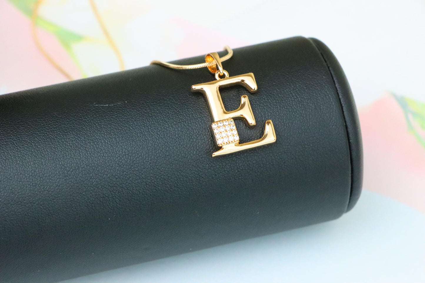 Rose Gold Plated E Initial Pendant with Sparkling Stone Accent, XPPT1416 (2136-1)