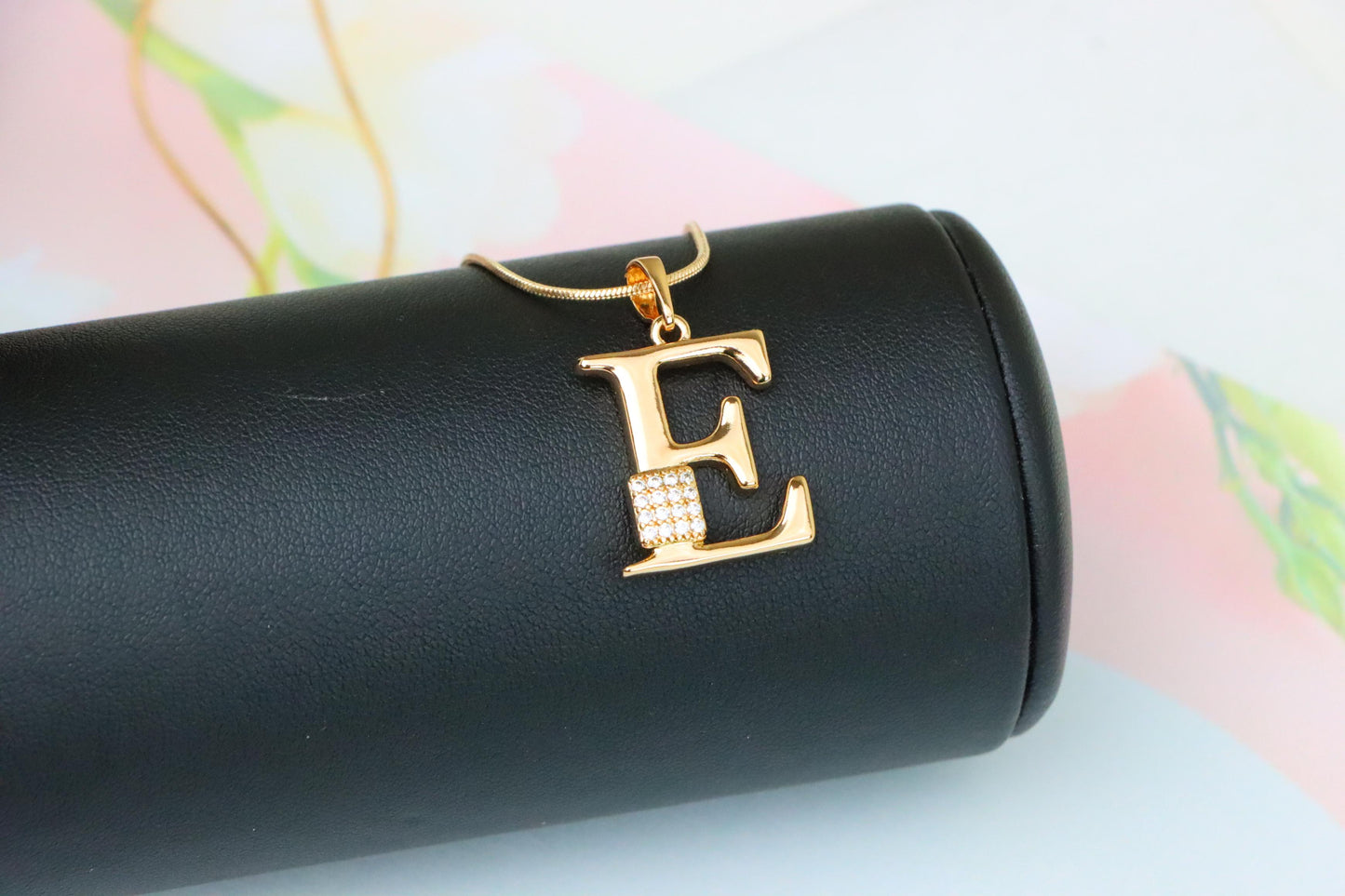 Rose Gold Plated E Initial Pendant with Sparkling Stone Accent, XPPT1416 (2136-1)