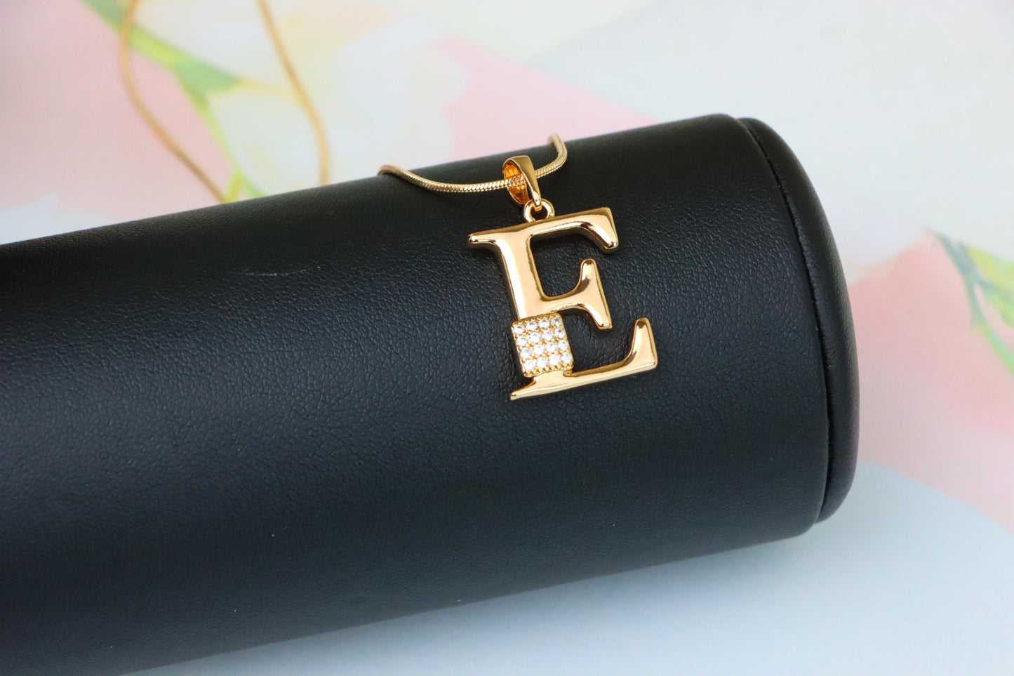 Rose Gold Plated E Initial Pendant with Sparkling Stone Accent, XPPT1416 (2136-1)