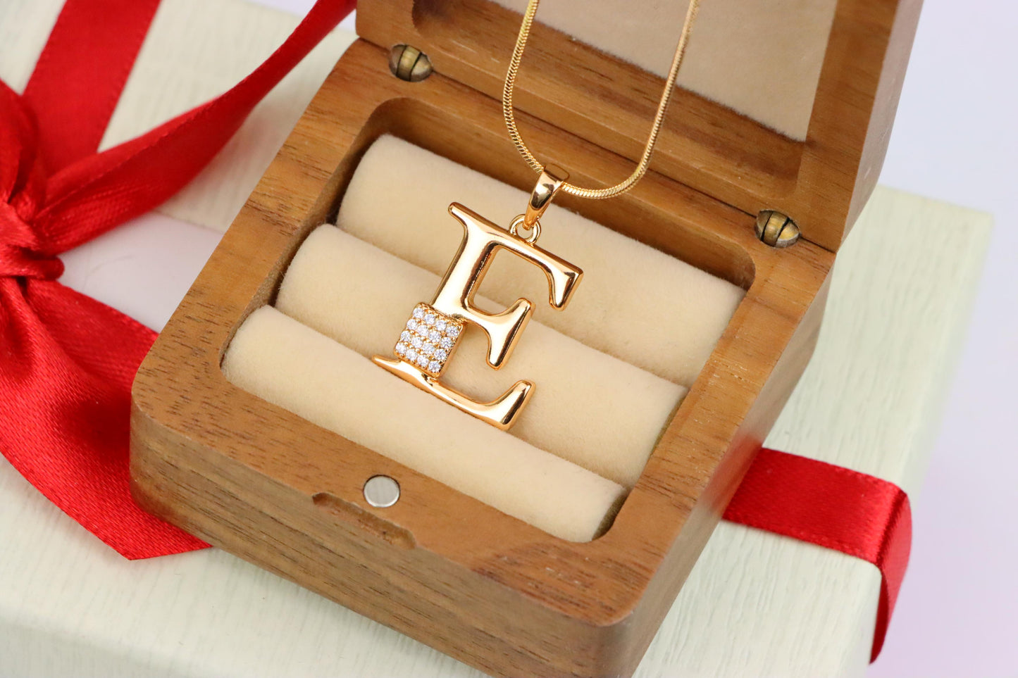 Rose Gold Plated E Initial Pendant with Sparkling Stone Accent, XPPT1416 (2136-1)