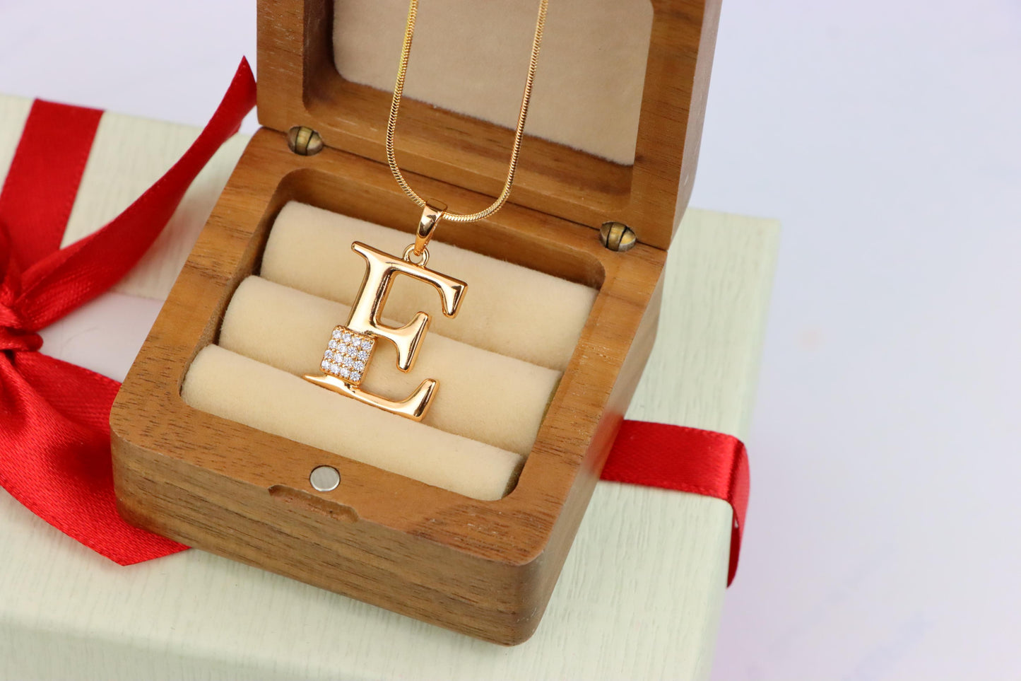 Rose Gold Plated E Initial Pendant with Sparkling Stone Accent, XPPT1416 (2136-1)