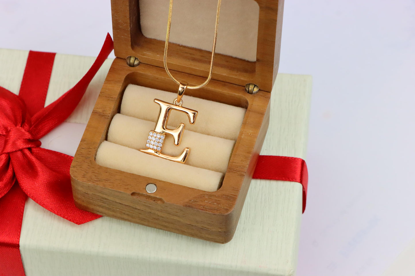 Rose Gold Plated E Initial Pendant with Sparkling Stone Accent, XPPT1416 (2136-1)