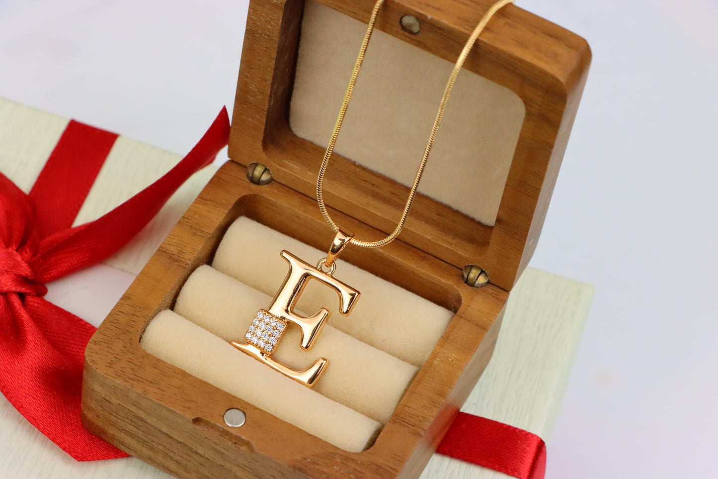 Rose Gold Plated E Initial Pendant with Sparkling Stone Accent, XPPT1416 (2136-1)