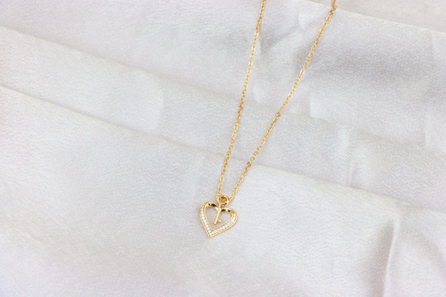 Rose Gold Heart Necklace with Key Charm and Crystal Accents, XPNL1882 (2159-5)