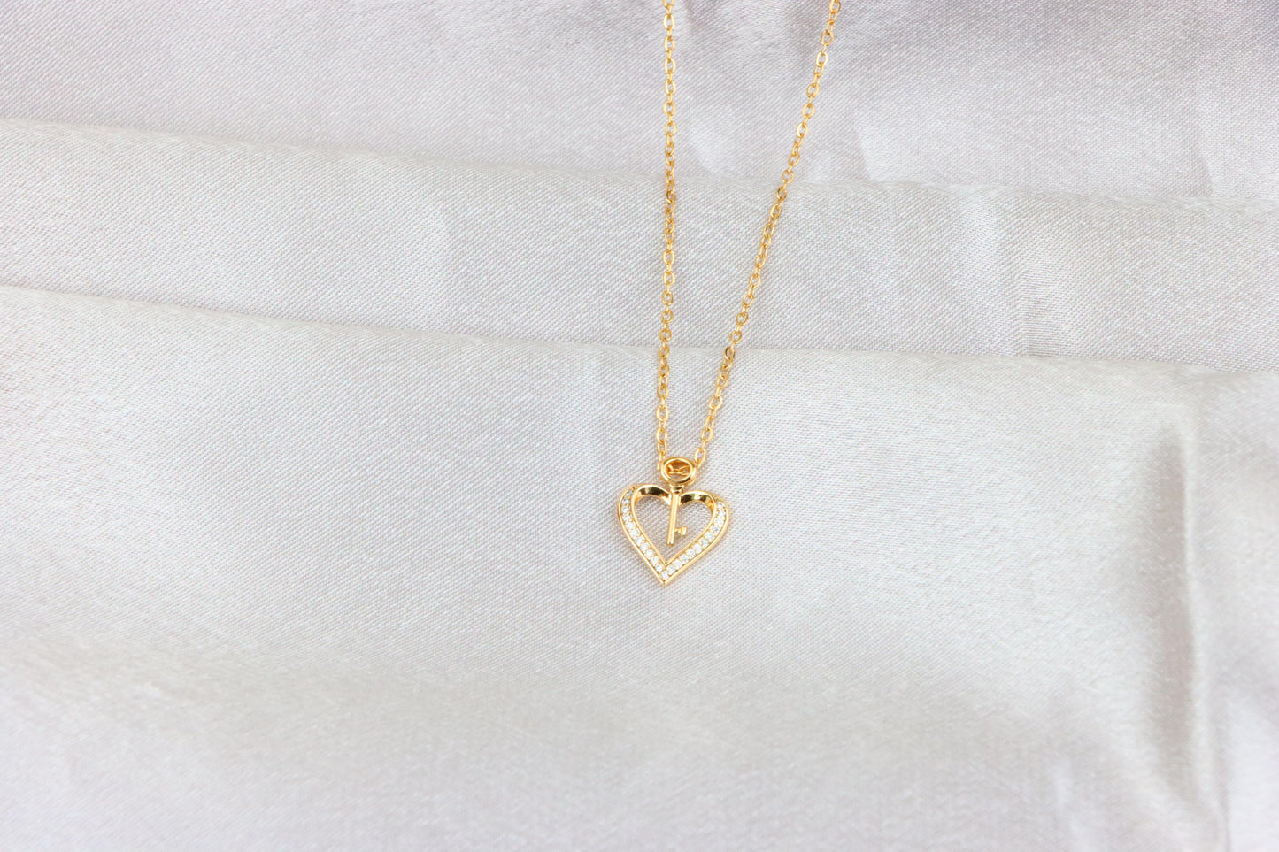 Rose Gold Heart Necklace with Key Charm and Crystal Accents, XPNL1882 (2159-5)
