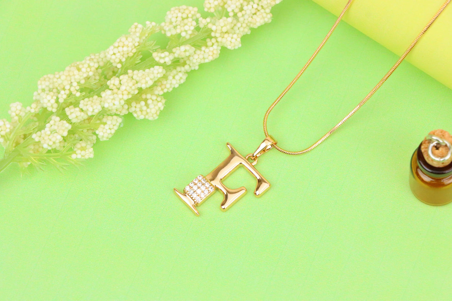 Rose Gold F Initial Pendant with Crystal Accents for Women & Girls, XPPT1417 (2136-1)