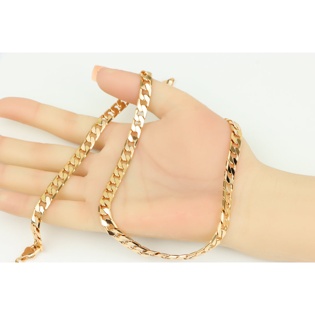 Bold Rose Gold Plated Flat Curb Chain Necklace for Women & Men, XPNL0266 (2027-6)