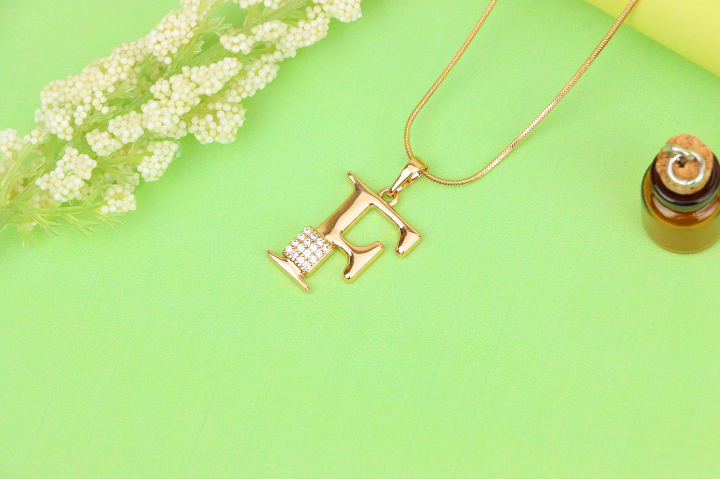 Rose Gold F Initial Pendant with Crystal Accents for Women & Girls, XPPT1417 (2136-1)