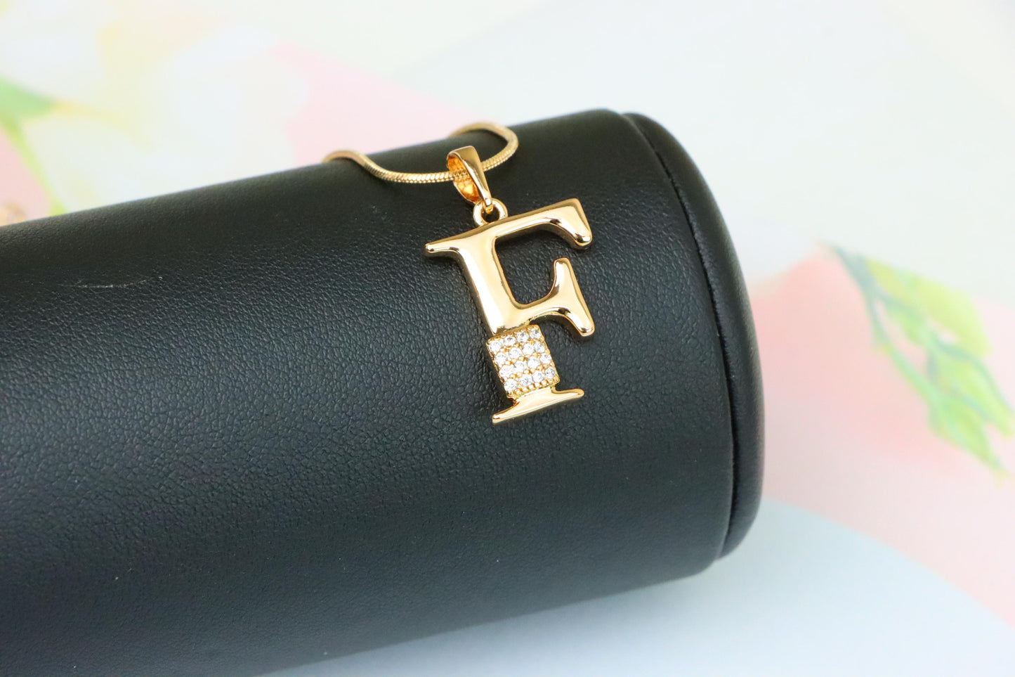 Rose Gold F Initial Pendant with Crystal Accents for Women & Girls, XPPT1417 (2136-1)