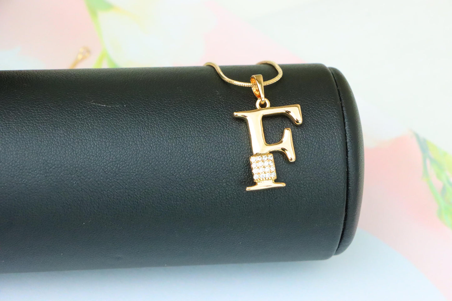 Rose Gold F Initial Pendant with Crystal Accents for Women & Girls, XPPT1417 (2136-1)