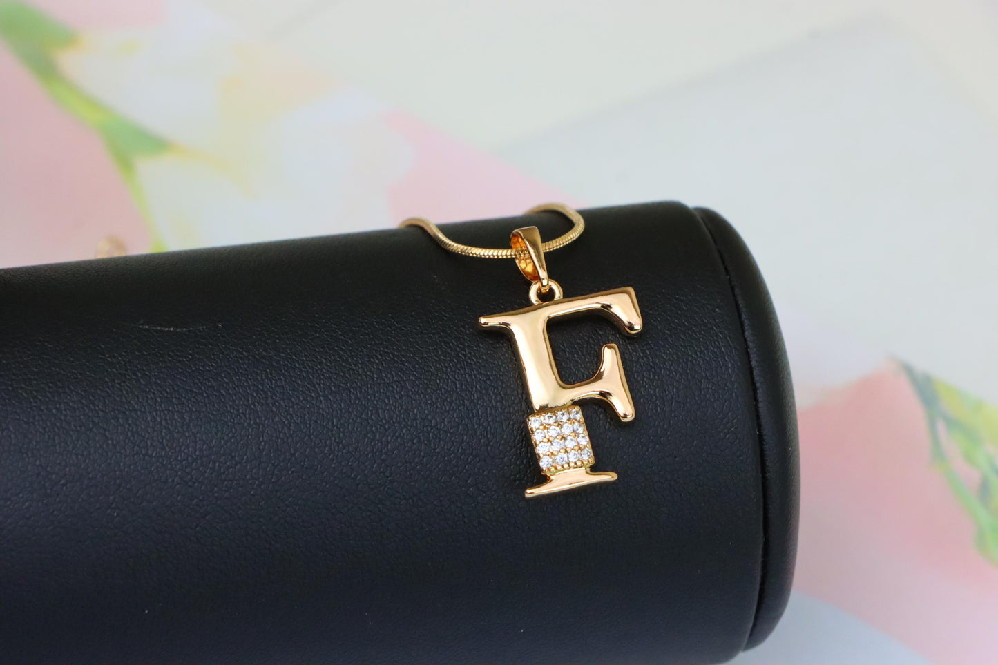 Rose Gold F Initial Pendant with Crystal Accents for Women & Girls, XPPT1417 (2136-1)