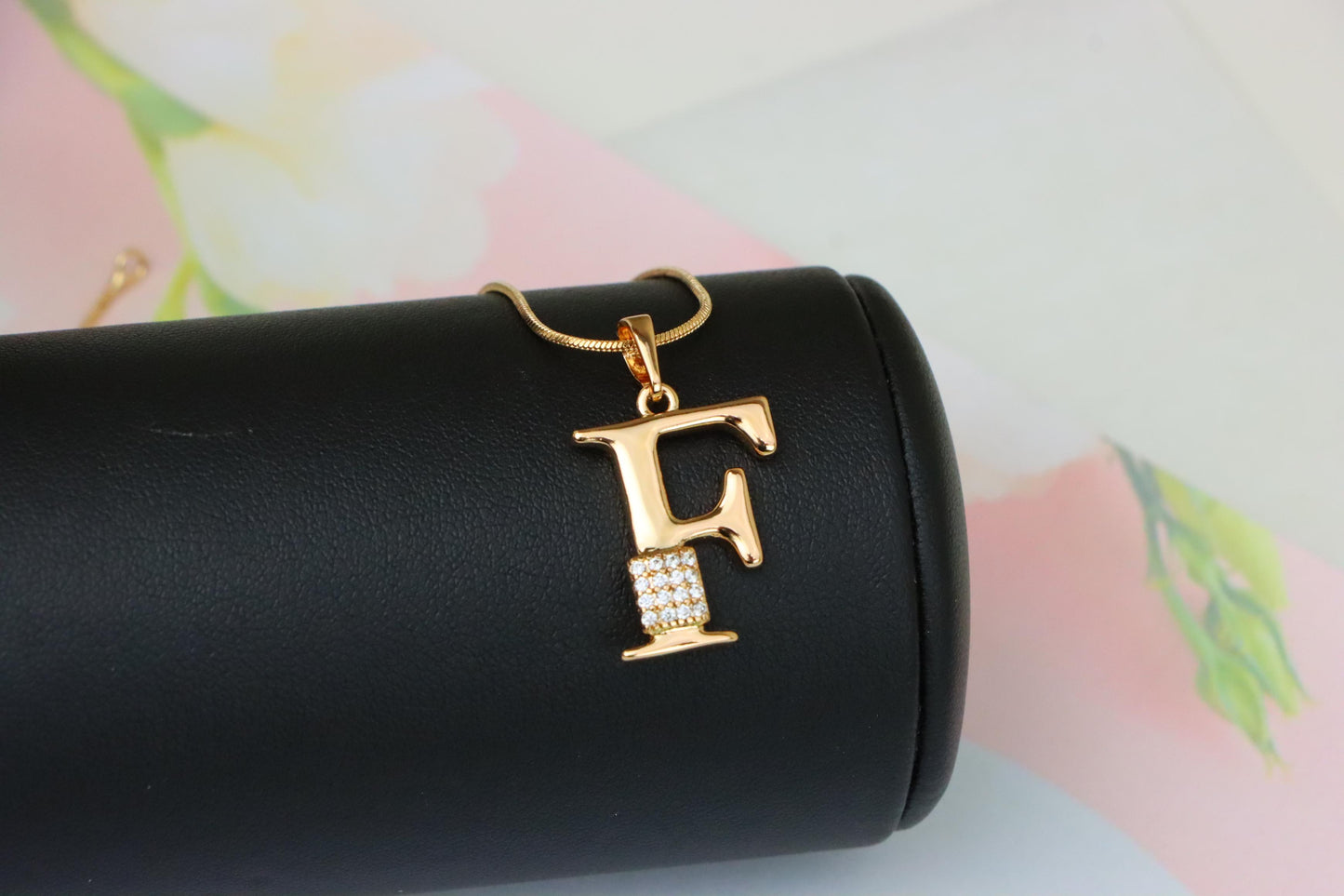 Rose Gold F Initial Pendant with Crystal Accents for Women & Girls, XPPT1417 (2136-1)