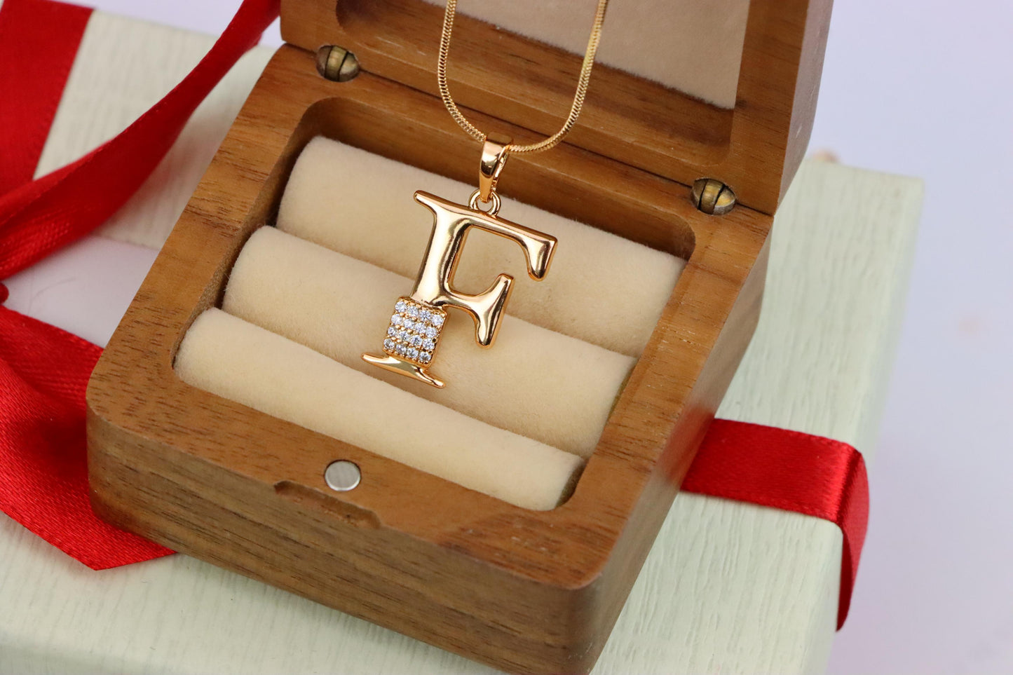 Rose Gold F Initial Pendant with Crystal Accents for Women & Girls, XPPT1417 (2136-1)