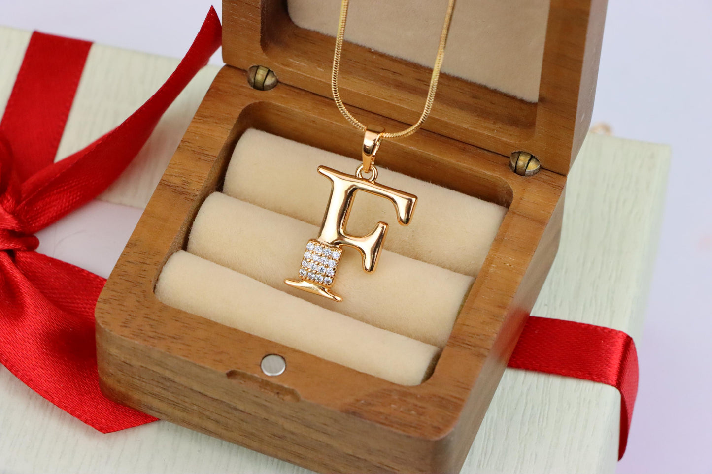 Rose Gold F Initial Pendant with Crystal Accents for Women & Girls, XPPT1417 (2136-1)