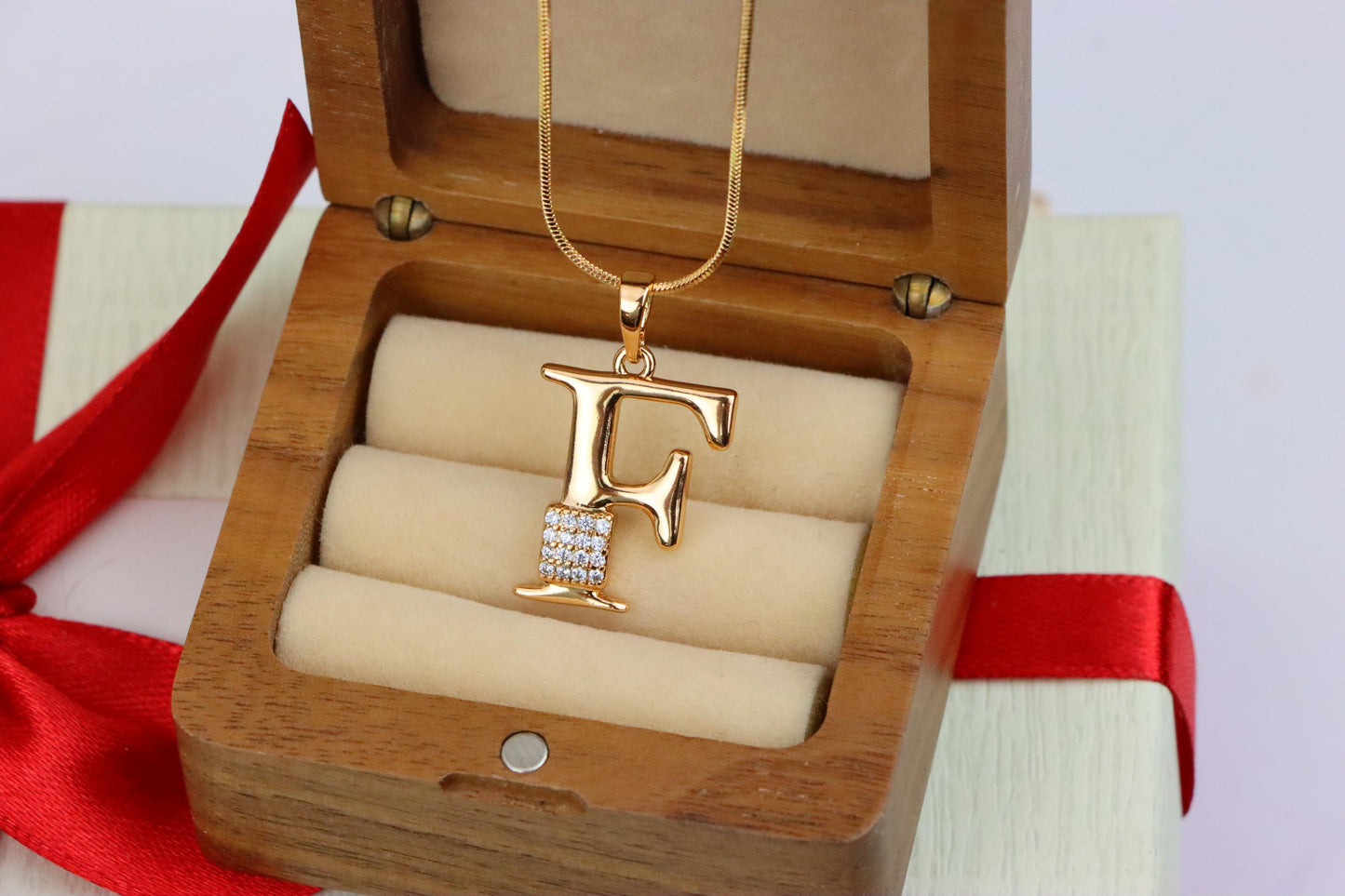 Rose Gold F Initial Pendant with Crystal Accents for Women & Girls, XPPT1417 (2136-1)