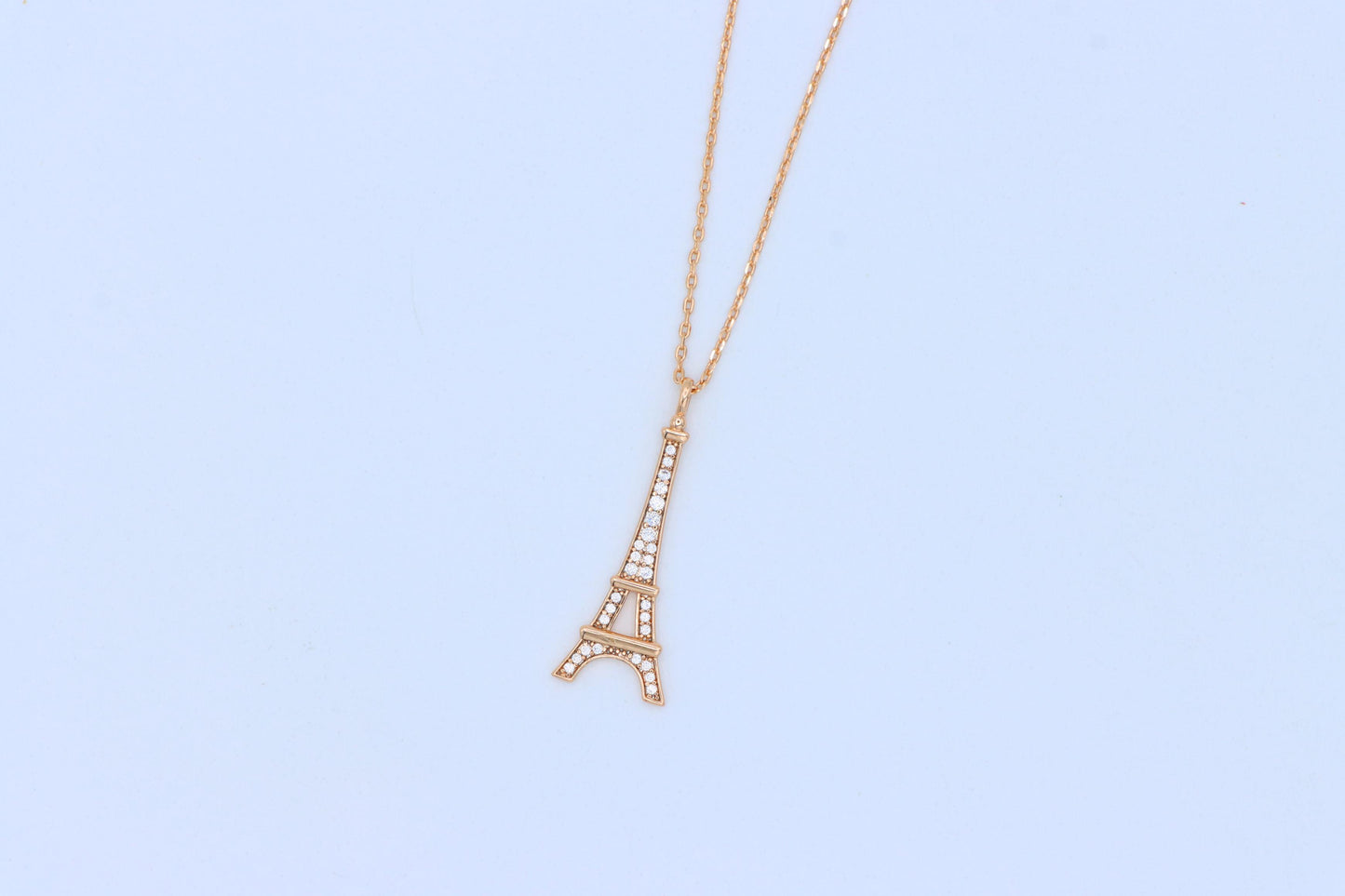 Rose Gold Eiffel Tower Pendant Necklace with Sparkling Crystals, XPNL1883 (2159-6)