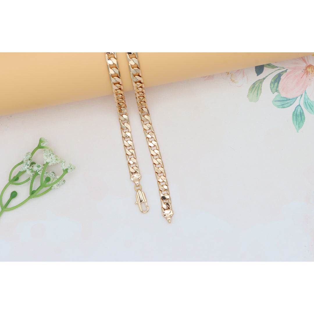 Bold Rose Gold Plated Flat Curb Chain Necklace for Women & Men, XPNL0266 (2027-6)