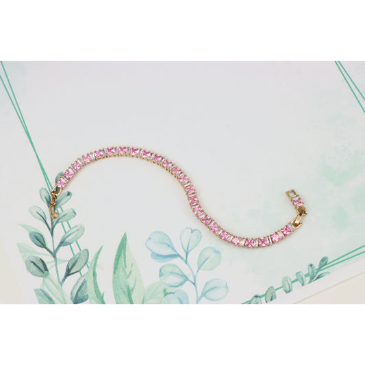 Rose Gold Tennis Bracelet with Pink Square CZ Stones, Elegant Design, XPBL0740 (2074-9)
