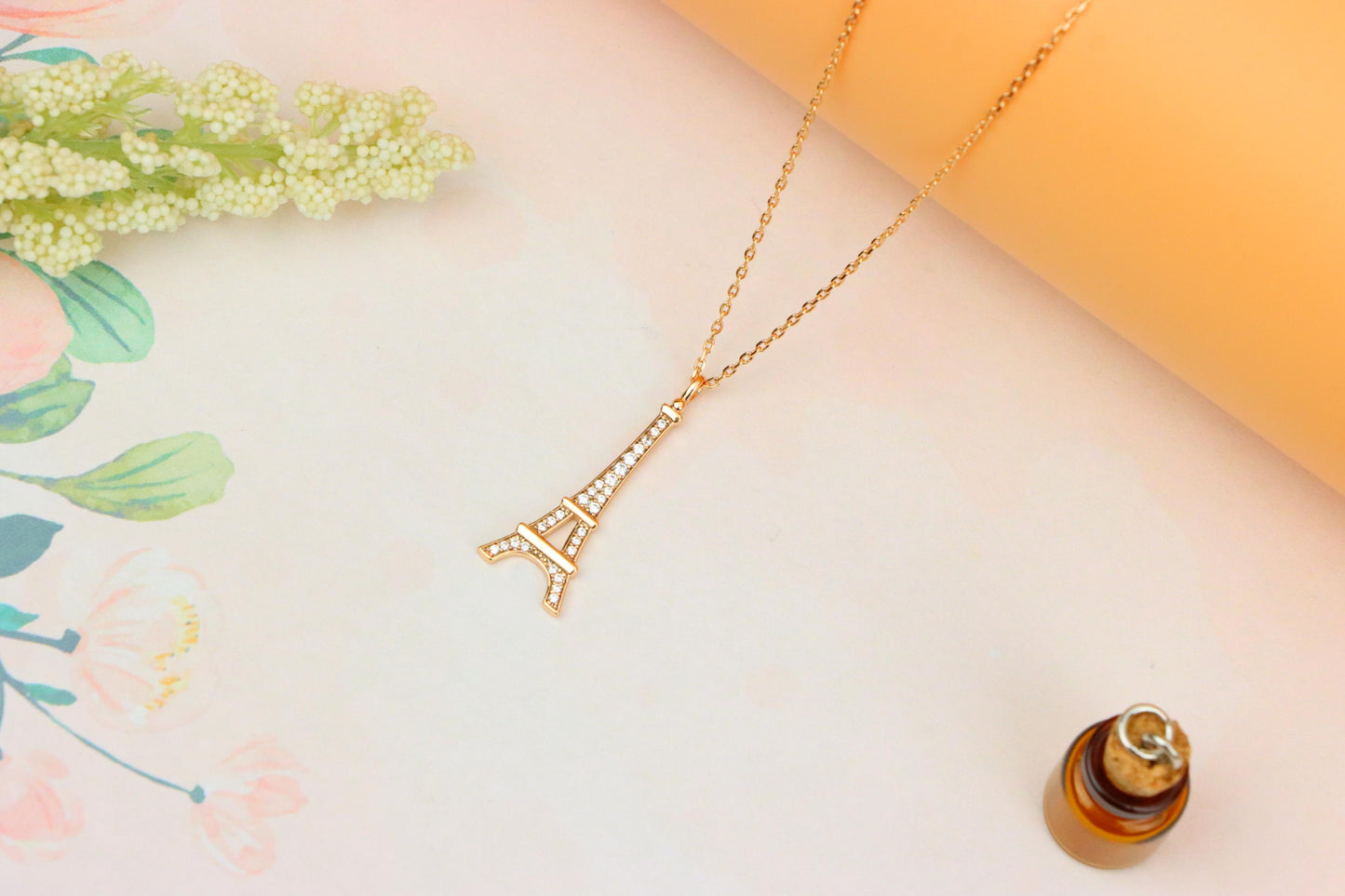 Rose Gold Eiffel Tower Pendant Necklace with Sparkling Crystals, XPNL1883 (2159-6)