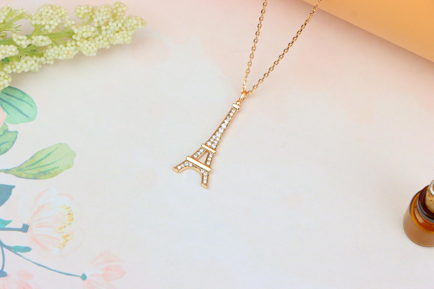 Rose Gold Eiffel Tower Pendant Necklace with Sparkling Crystals, XPNL1883 (2159-6)