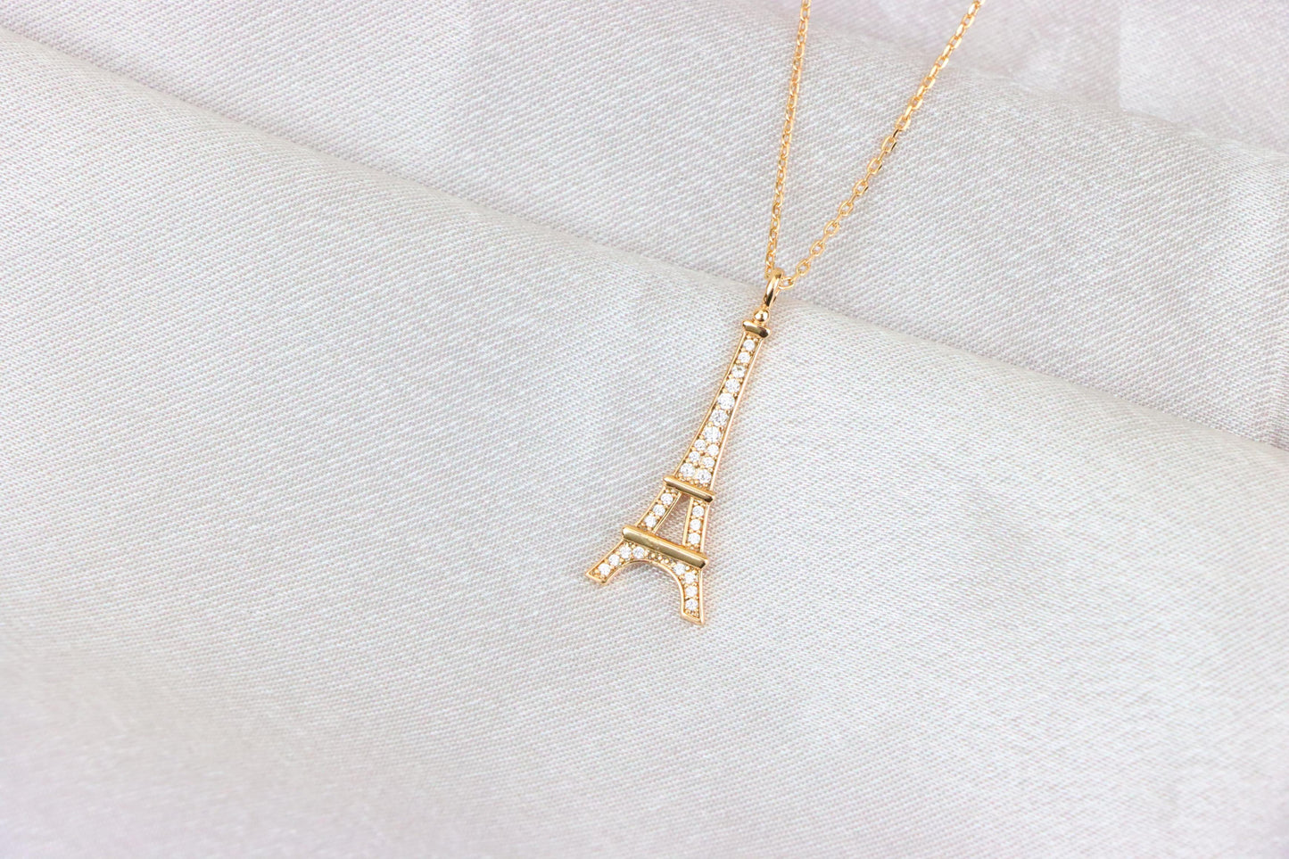 Rose Gold Eiffel Tower Pendant Necklace with Sparkling Crystals, XPNL1883 (2159-6)