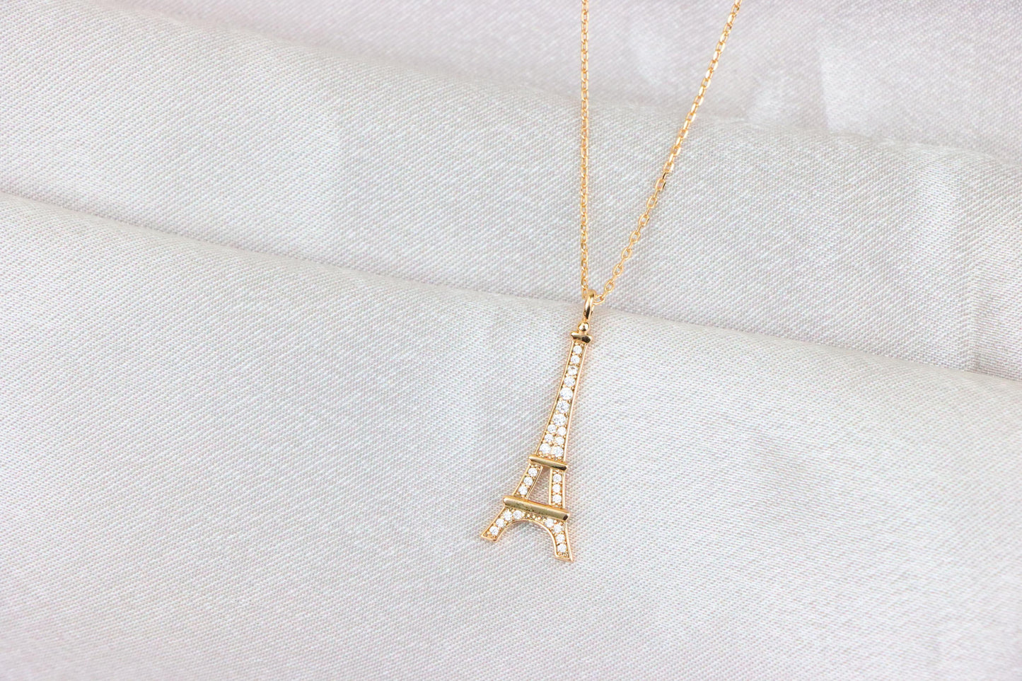 Rose Gold Eiffel Tower Pendant Necklace with Sparkling Crystals, XPNL1883 (2159-6)