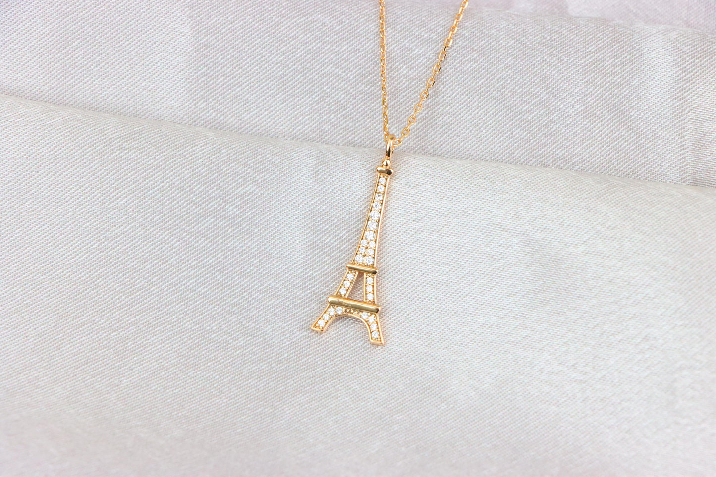 Rose Gold Eiffel Tower Pendant Necklace with Sparkling Crystals, XPNL1883 (2159-6)