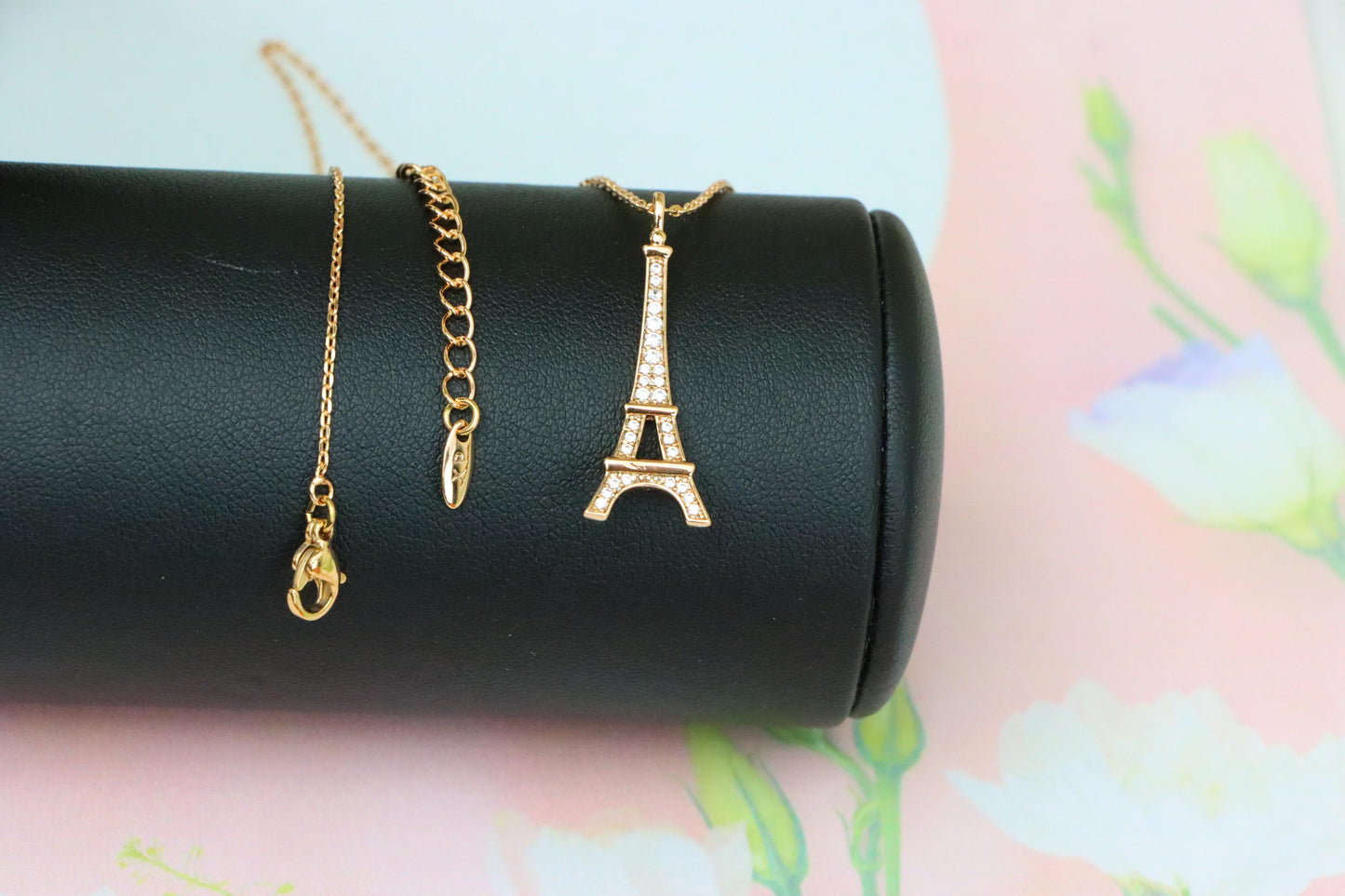 Rose Gold Eiffel Tower Pendant Necklace with Sparkling Crystals, XPNL1883 (2159-6)