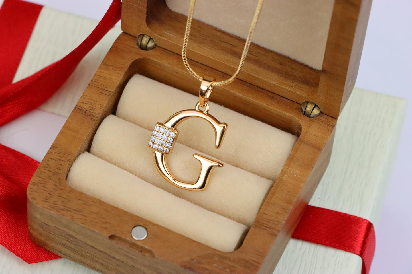 Rose Gold G Letter Pendant with Crystals for Women and Girls, XPPT1418 (2136-1)