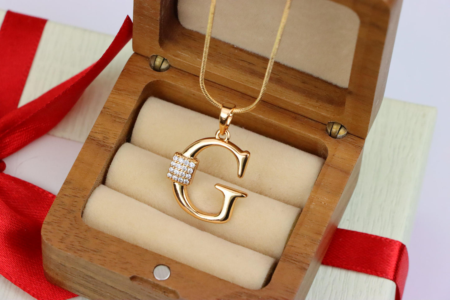 Rose Gold G Letter Pendant with Crystals for Women and Girls, XPPT1418 (2136-1)