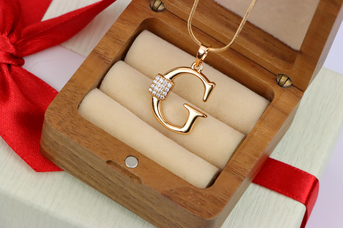 Rose Gold G Letter Pendant with Crystals for Women and Girls, XPPT1418 (2136-1)