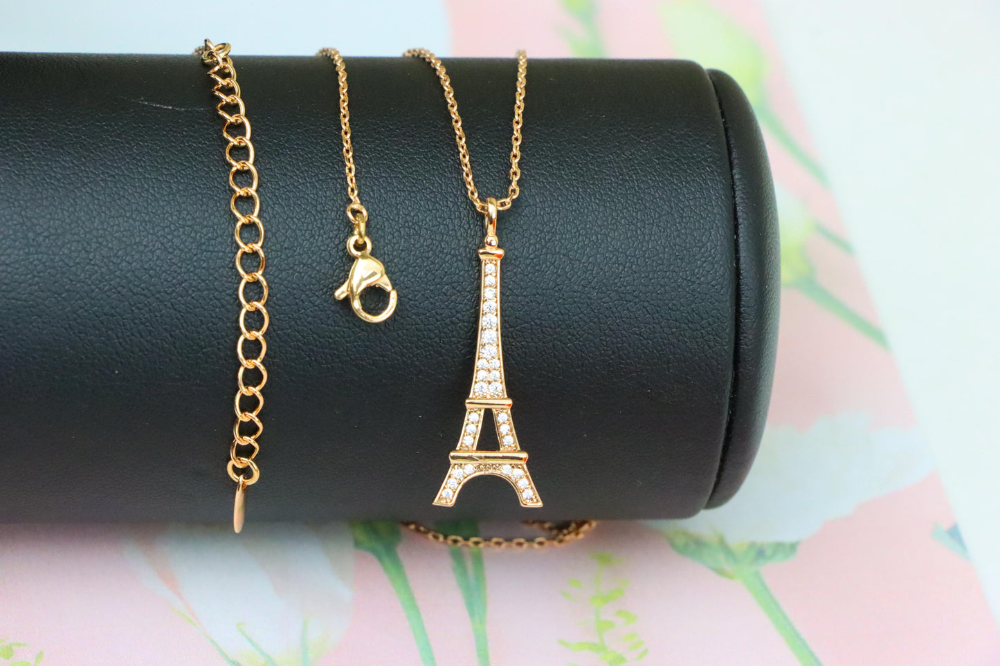 Rose Gold Eiffel Tower Pendant Necklace with Sparkling Crystals, XPNL1883 (2159-6)