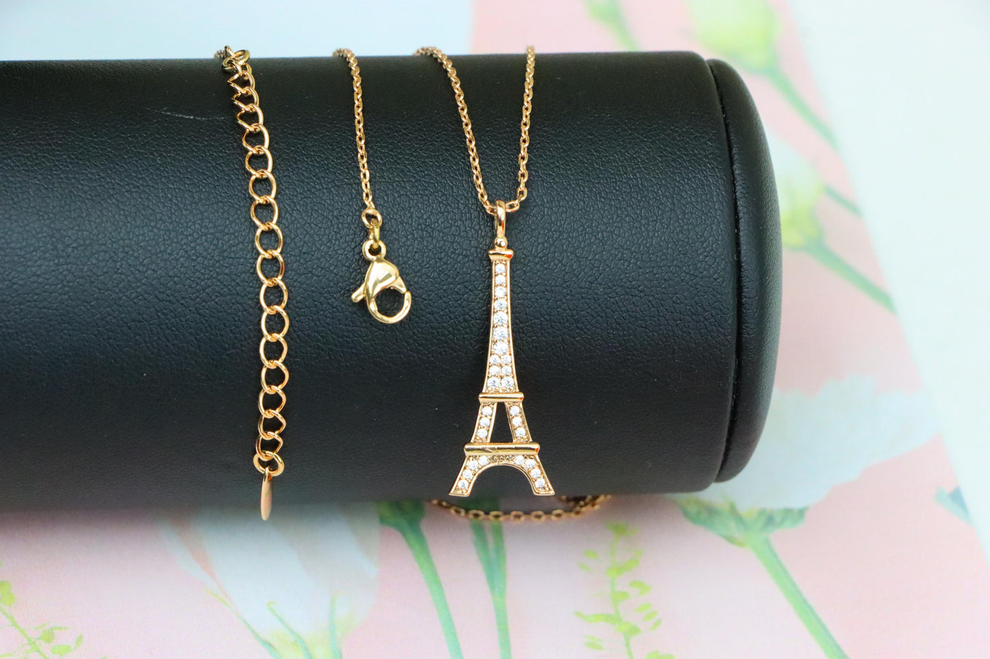 Rose Gold Eiffel Tower Pendant Necklace with Sparkling Crystals, XPNL1883 (2159-6)