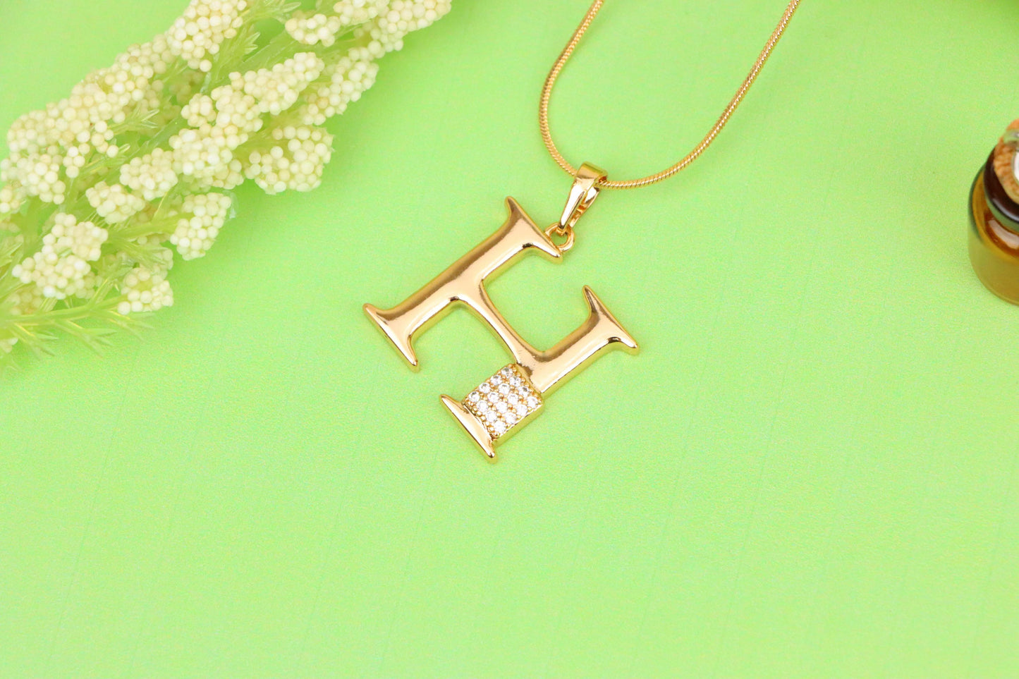 Rose Gold H Initial Pendant with Sparkling Crystals for Women, XPPT1419 (2136-1)