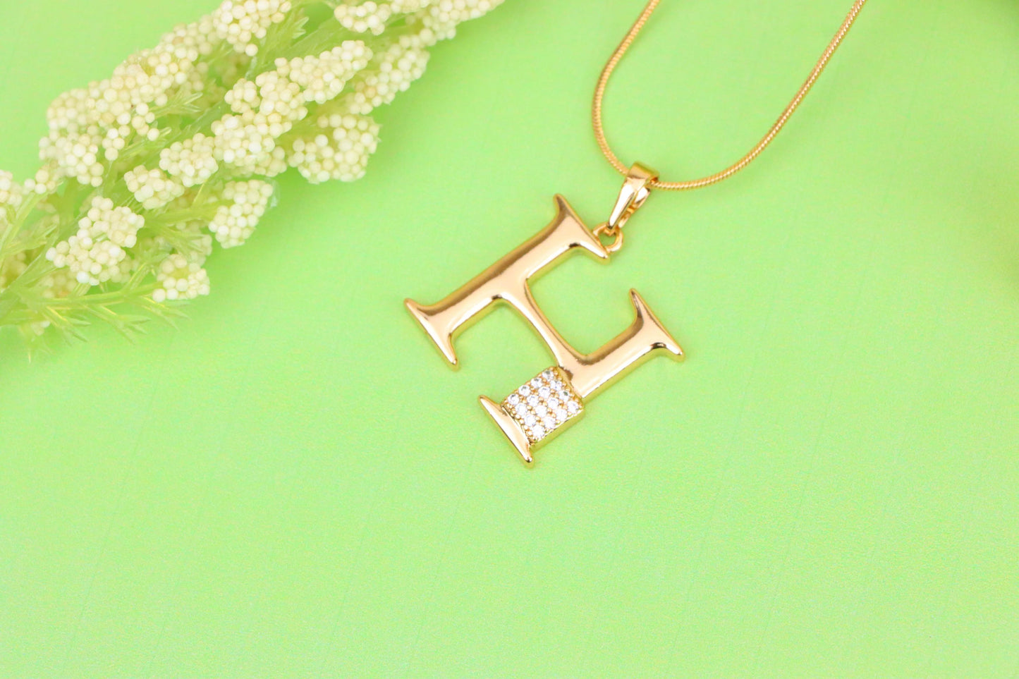 Rose Gold H Initial Pendant with Sparkling Crystals for Women, XPPT1419 (2136-1)
