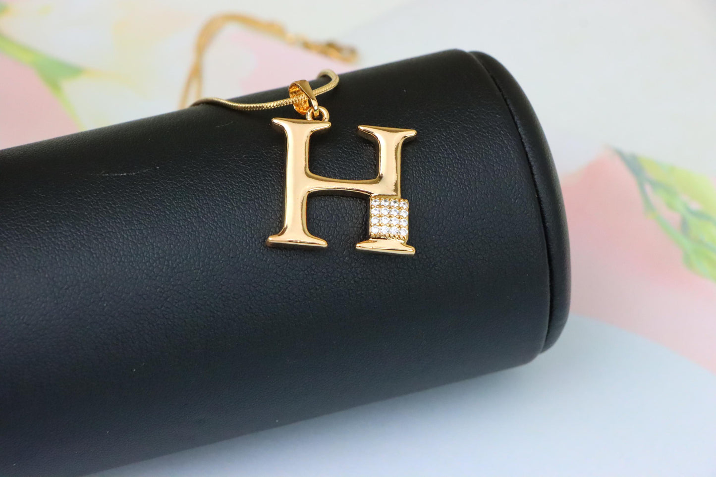 Rose Gold H Initial Pendant with Sparkling Crystals for Women, XPPT1419 (2136-1)