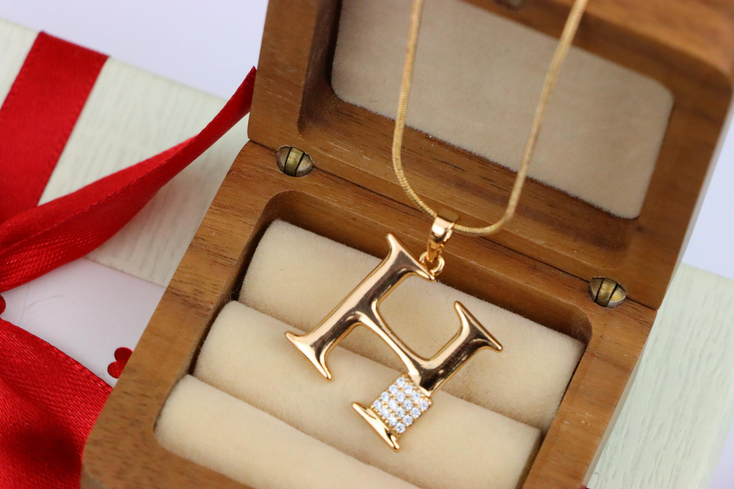 Rose Gold H Initial Pendant with Sparkling Crystals for Women, XPPT1419 (2136-1)