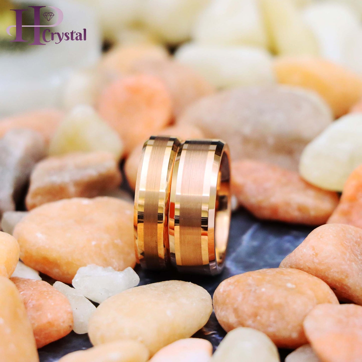 Rose Gold IP Plated Brushed Center High Polish Beveled Edge Tungsten Ring