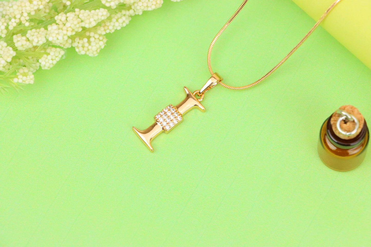 Rose Gold I Alphabet Pendant with Crystal Accent for Women, XPPT1420 (2136-1)