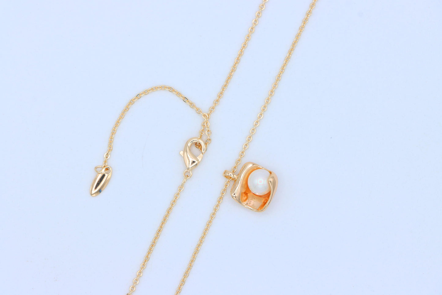 Rose Gold Necklace with Modern Square Pendant and Pearl Accent, XPNL1885 (2159-8)