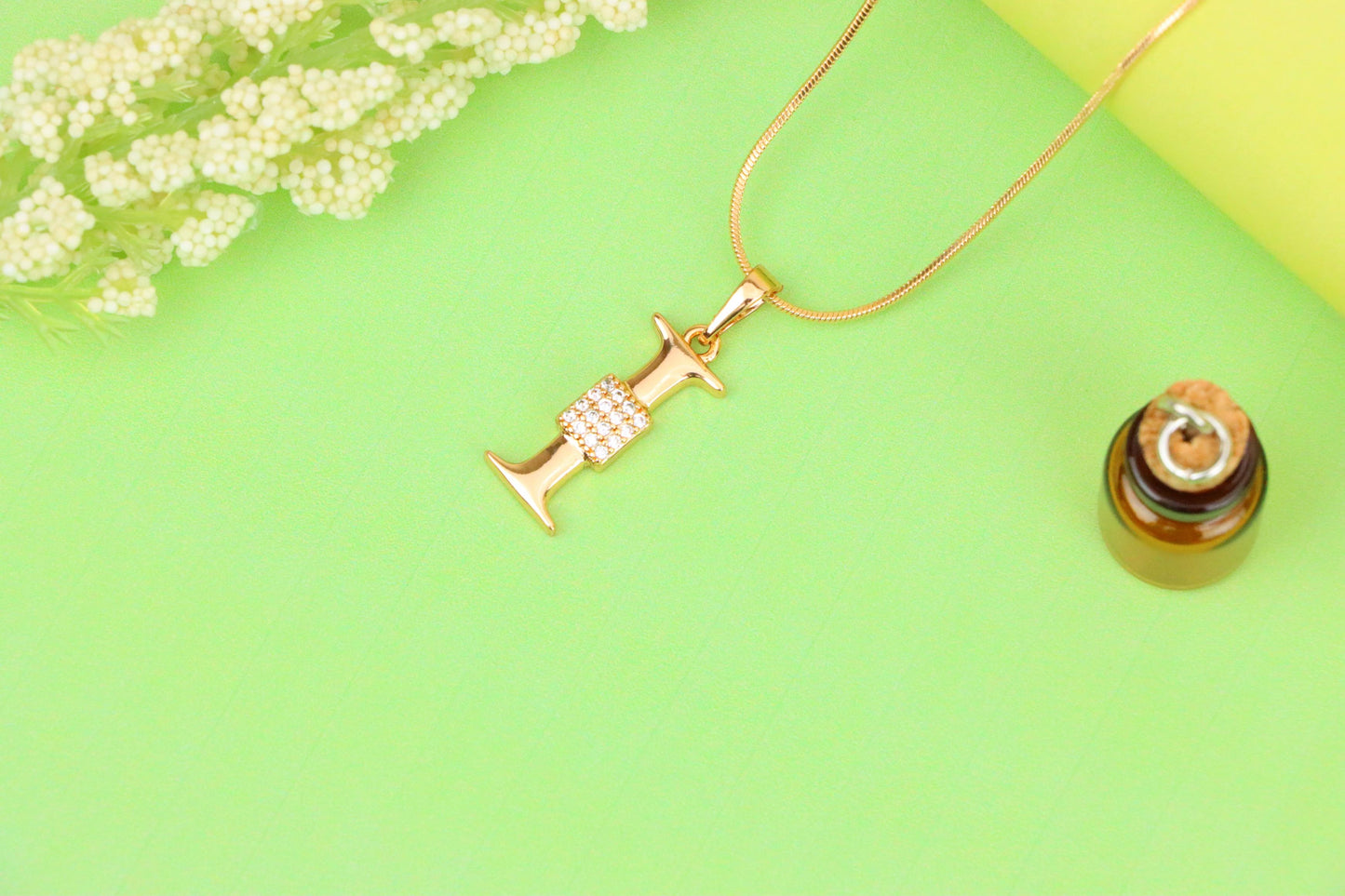Rose Gold I Alphabet Pendant with Crystal Accent for Women, XPPT1420 (2136-1)