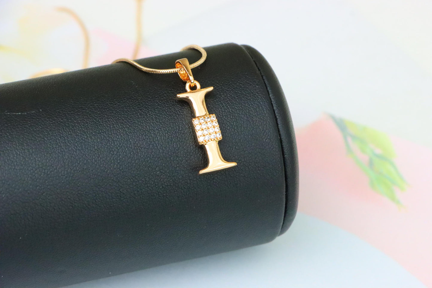 Rose Gold I Alphabet Pendant with Crystal Accent for Women, XPPT1420 (2136-1)