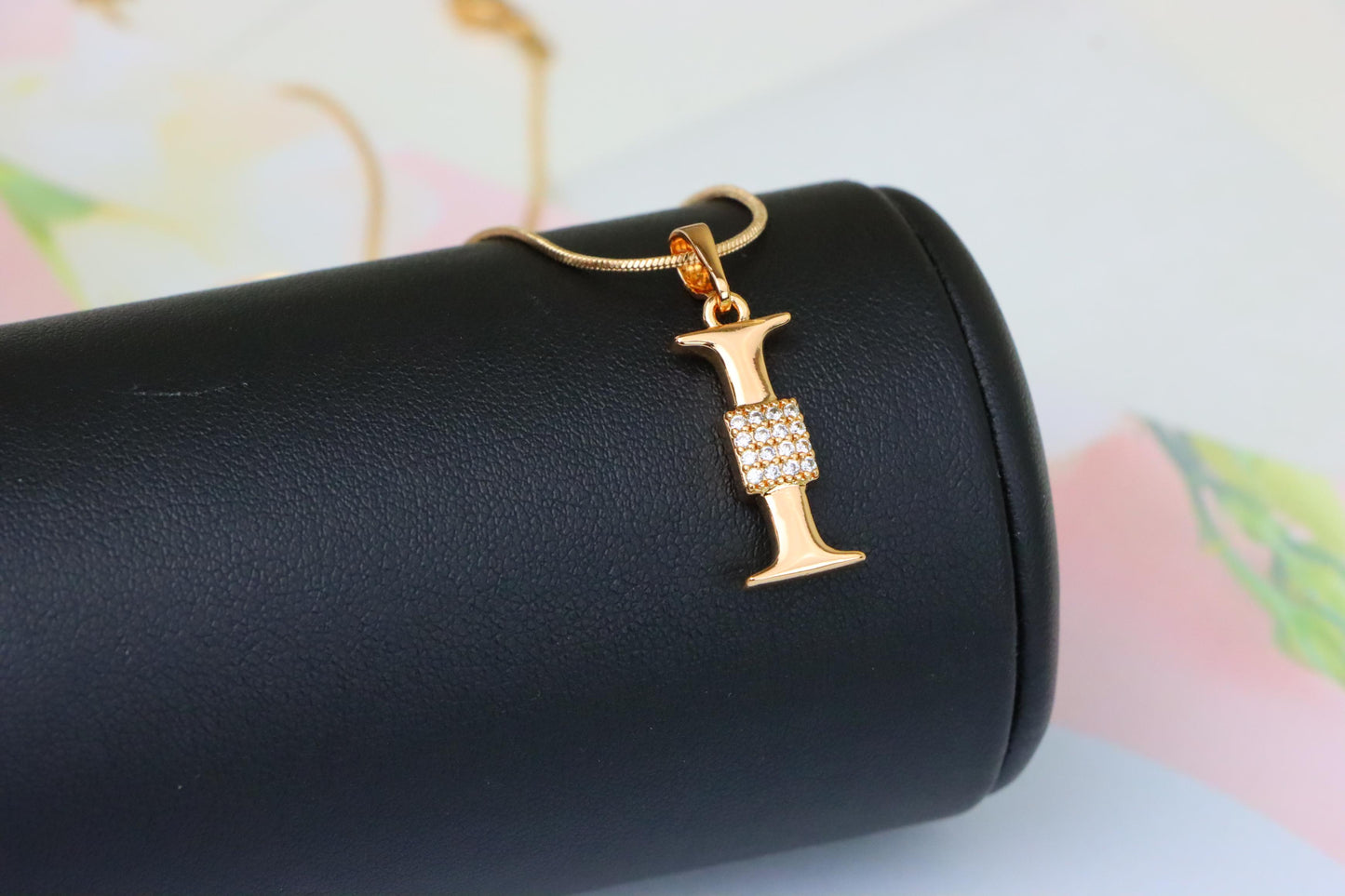 Rose Gold I Alphabet Pendant with Crystal Accent for Women, XPPT1420 (2136-1)
