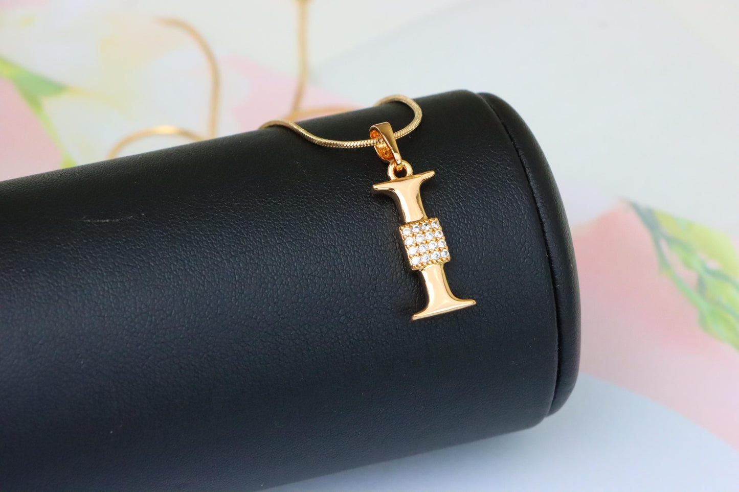 Rose Gold I Alphabet Pendant with Crystal Accent for Women, XPPT1420 (2136-1)