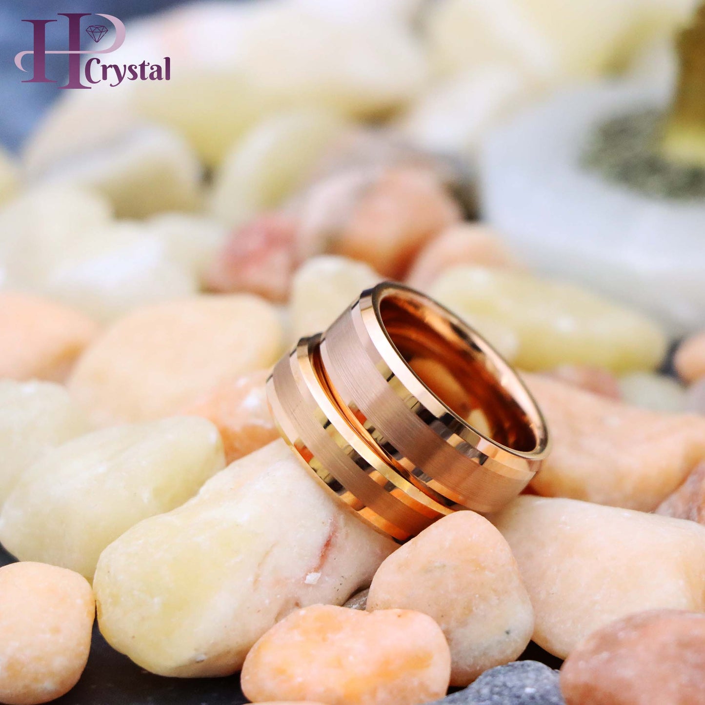 Rose Gold IP Plated Brushed Center High Polish Beveled Edge Tungsten Ring