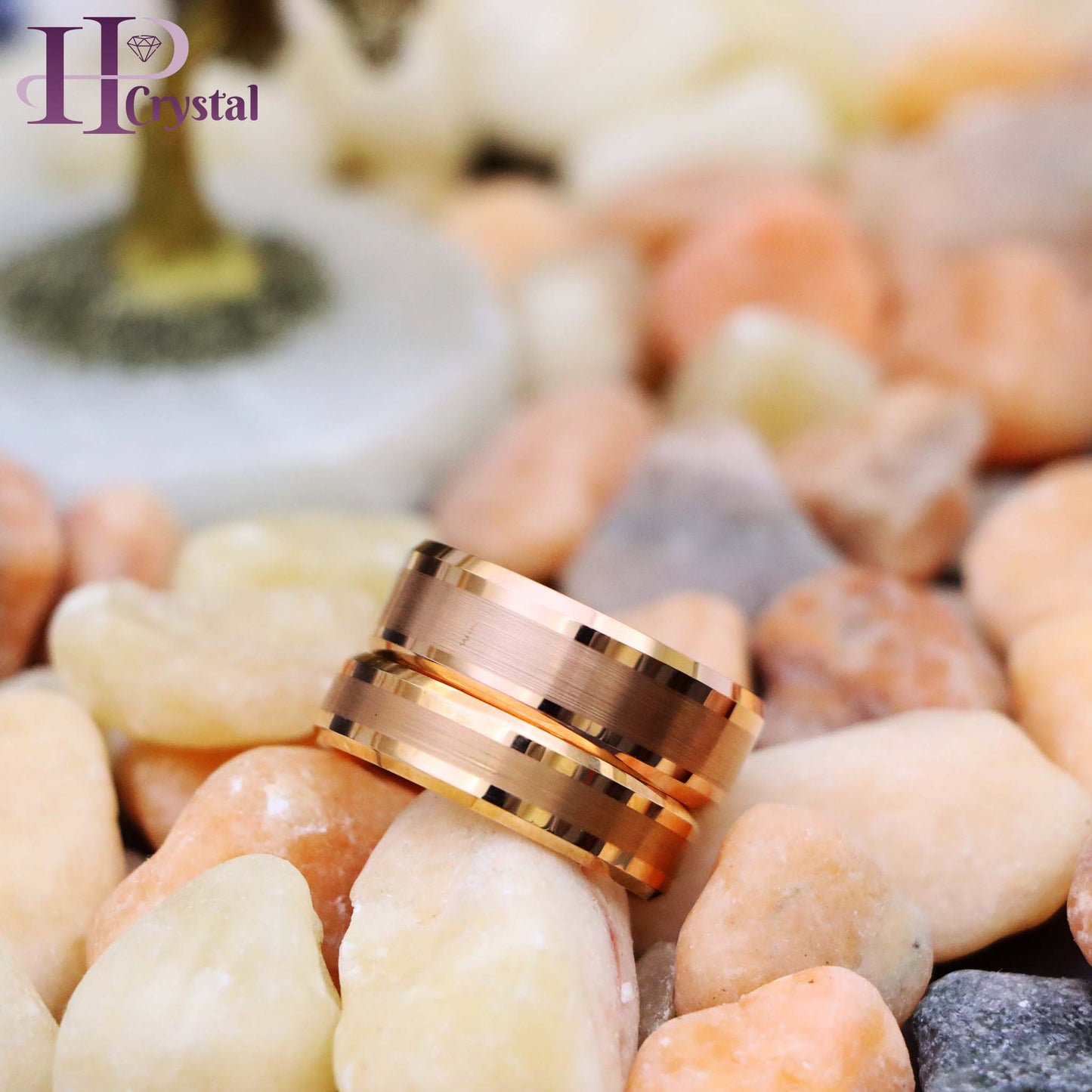 Rose Gold IP Plated Brushed Center High Polish Beveled Edge Tungsten Ring