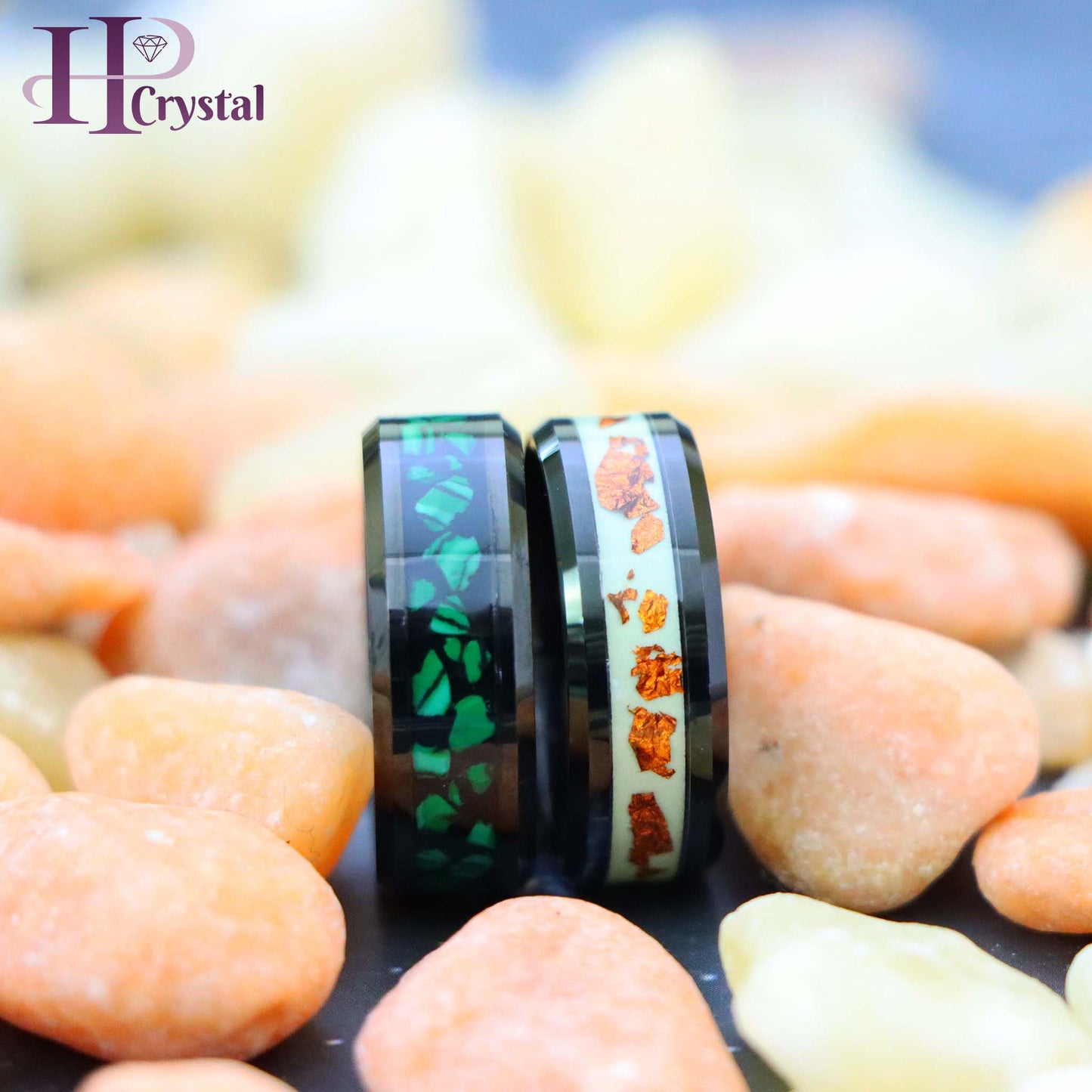 Black Tungsten Ring with Malachite Inlay – Men's Fashion Jewelry