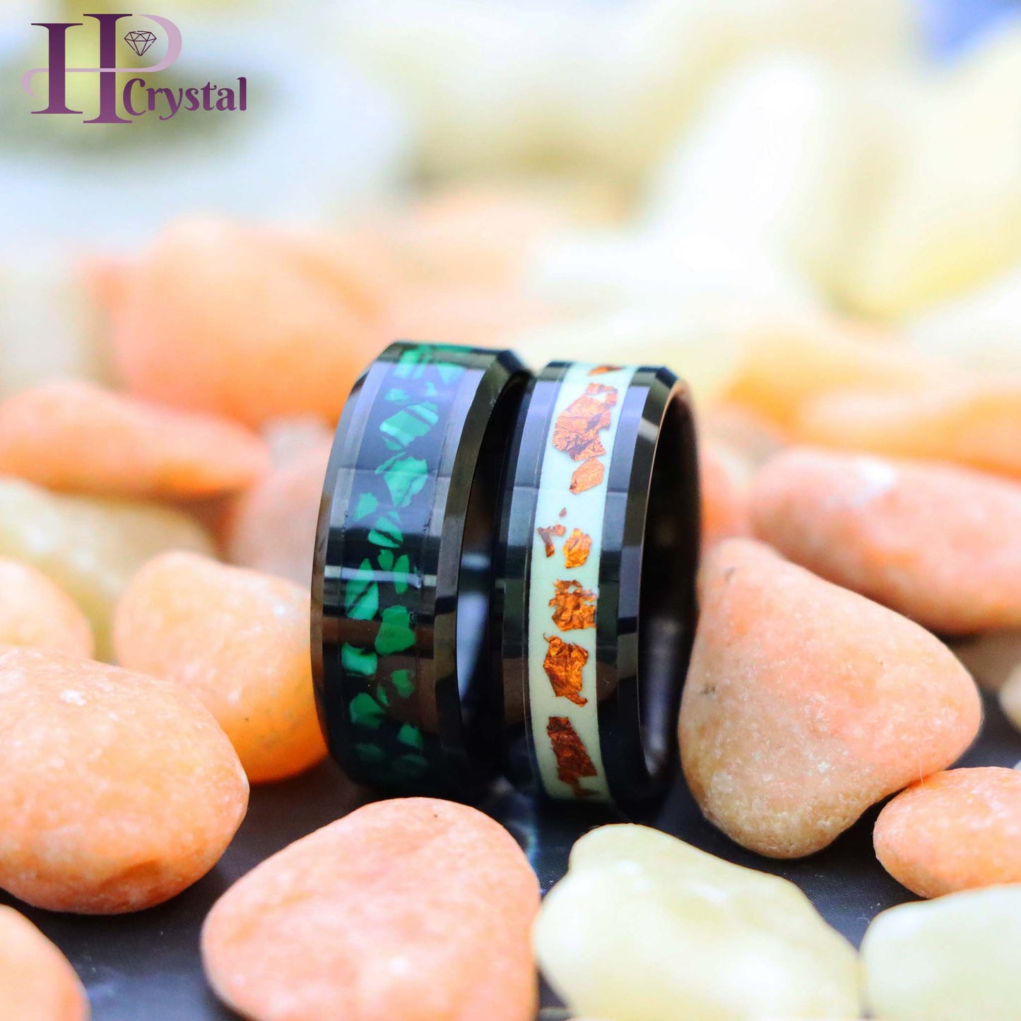 Black Tungsten Ring with Malachite Inlay – Men's Fashion Jewelry